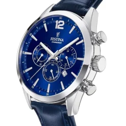 Festina Herren Armbanduhr Timeless Chronograph F20542/2 Leder blau UF20542/2