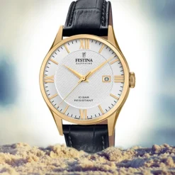 Festina Herren Armbanduhr Swiss Made F20010/2 Quarz Leder schwarz UF20010/2