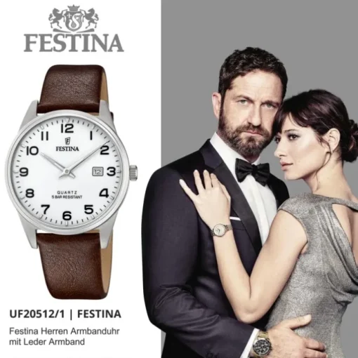 Festina Herren Armbanduhr Klassik F20512/1 Analog Leder dunkelbraun UF20512/1