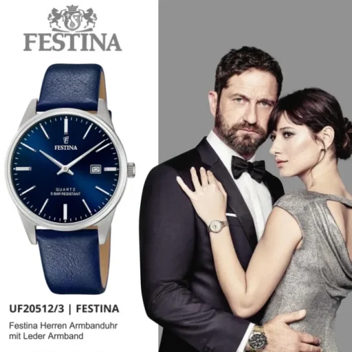 Festina Herren Armbanduhr Klassik F20512/3 Analog Leder blau UF20512/3