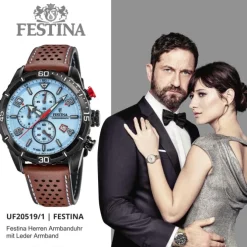 Festina Herren Armbanduhr Chronograph F20519/1 Analog Leder braun UF20519/1