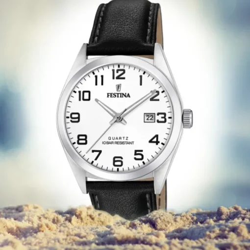 Festina Herren Armbanduhr Klassik F20446/1 Quarz Leder schwarz UF20446/1
