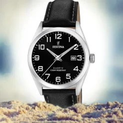 Festina Herren Armbanduhr Klassik F20446/3 Quarz Leder schwarz UF20446/3