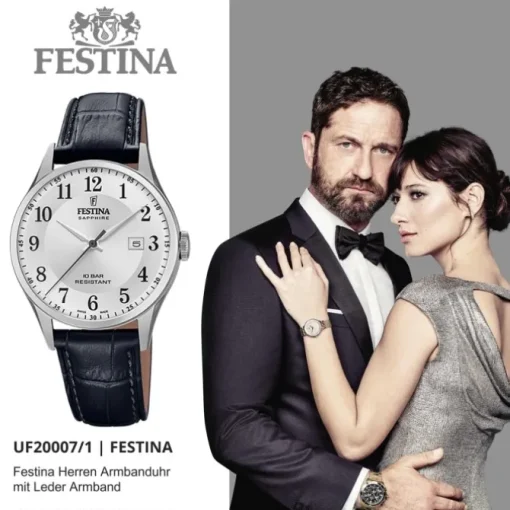 Festina Herren Armbanduhr Swiss Made F20007/1 Quarz Leder schwarz UF20007/1