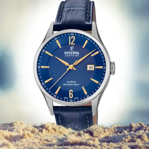Festina Herren Armbanduhr Swiss Made F20007/3 Quarz Leder blau UF20007/3