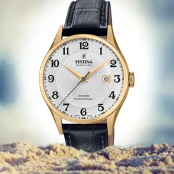 Festina Herren Armbanduhr Swiss Made F20010/1 Quarz Leder schwarz UF20010/1