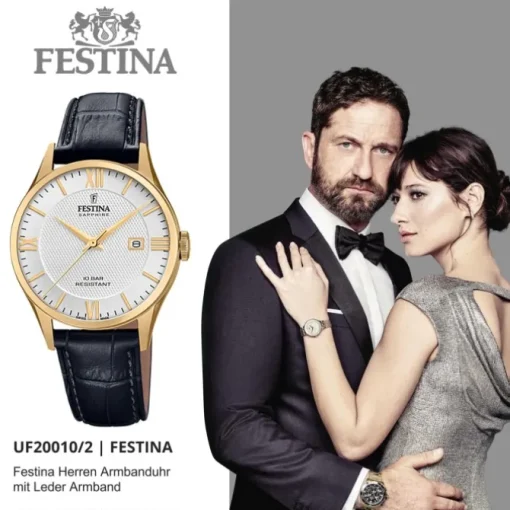 Festina Herren Armbanduhr Swiss Made F20010/2 Quarz Leder schwarz UF20010/2