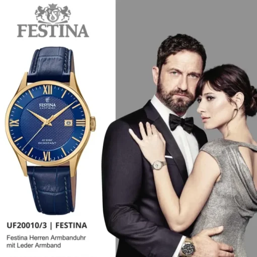 Festina Herren Armbanduhr Swiss Made F20010/3 Quarz Leder blau UF20010/3