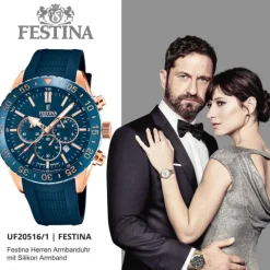 Festina Herren Armbanduhr Keramik F20516/1 Analog Silikon blau UF20516/1