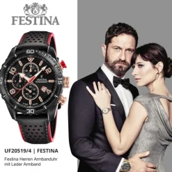 Festina Herren Armbanduhr Chronograph F20519/4 Analog Leder schwarz UF20519/4