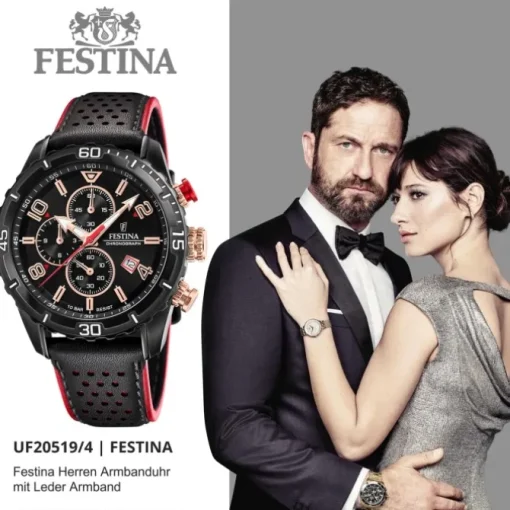 Festina Herren Armbanduhr Chronograph F20519/4 Analog Leder schwarz UF20519/4