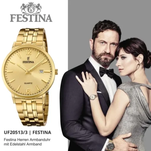 Festina Herren Armbanduhr Klassik F20513/3 Analog Edelstahl gold UF20513/3