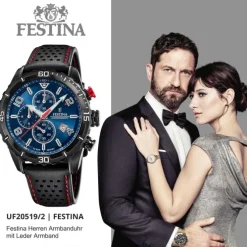 Festina Herren Armbanduhr Chronograph F20519/2 Analog Leder schwarz UF20519/2