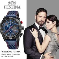Festina Herren Armbanduhr Chronograph F20519/3 Analog Leder blau UF20519/3