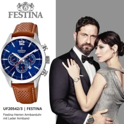 Festina Herren Armbanduhr Timeless Chronograph F20542/3 Leder braun UF20542/3