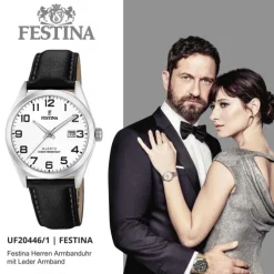 Festina Herren Armbanduhr Klassik F20446/1 Quarz Leder schwarz UF20446/1
