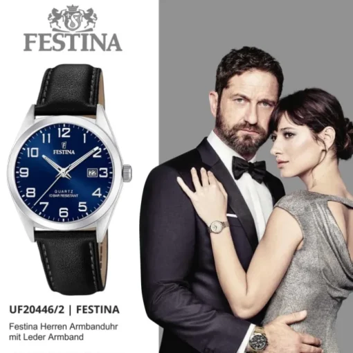 Festina Herren Armbanduhr Klassik F20446/2 Quarz Leder schwarz UF20446/2