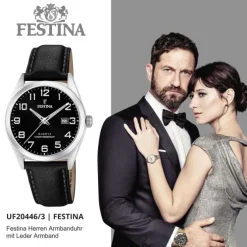 Festina Herren Armbanduhr Klassik F20446/3 Quarz Leder schwarz UF20446/3