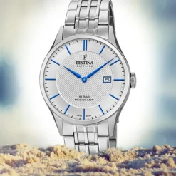 Festina Herren Armbanduhr Swiss Made F20005/2 Quarz Edelstahl silber UF20005/2