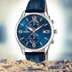 Festina Herren Armbanduhr Retro F6855/6 Quarz Leder blau UF6855/6