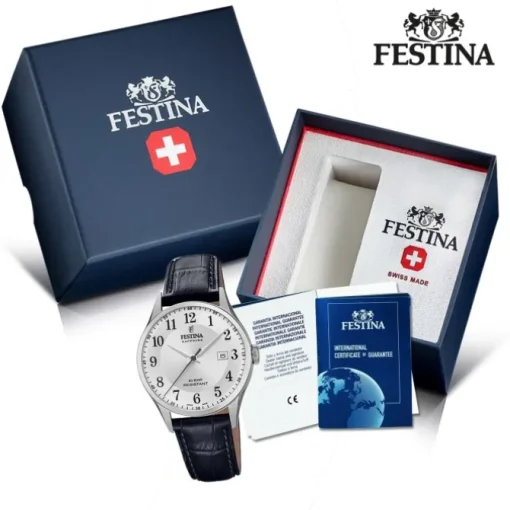 Festina Herren Armbanduhr Swiss Made F20007/1 Quarz Leder schwarz UF20007/1