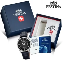 Festina Herren Armbanduhr Swiss Made F20007/4 Quarz Leder schwarz UF20007/4