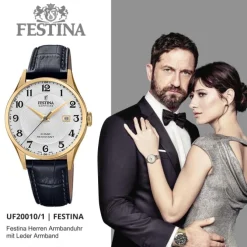 Festina Herren Armbanduhr Swiss Made F20010/1 Quarz Leder schwarz UF20010/1