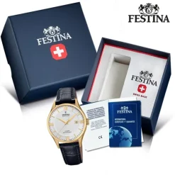 Festina Herren Armbanduhr Swiss Made F20010/2 Quarz Leder schwarz UF20010/2