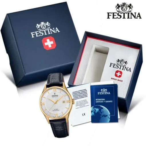 Festina Herren Armbanduhr Swiss Made F20010/2 Quarz Leder schwarz UF20010/2
