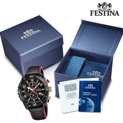 Festina Herren Armbanduhr Chronograph F20519/4 Analog Leder schwarz UF20519/4