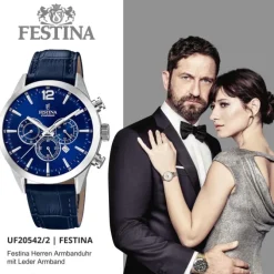Festina Herren Armbanduhr Timeless Chronograph F20542/2 Leder blau UF20542/2