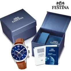 Festina Herren Armbanduhr Timeless Chronograph F20542/3 Leder braun UF20542/3