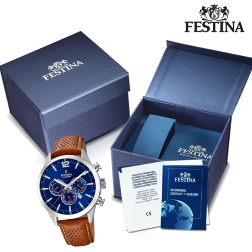 Festina Herren Armbanduhr Timeless Chronograph F20542/3 Leder braun UF20542/3