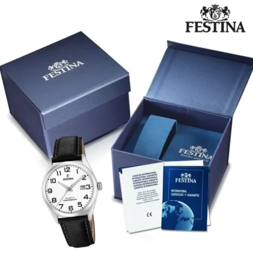 Festina Herren Armbanduhr Klassik F20446/1 Quarz Leder schwarz UF20446/1