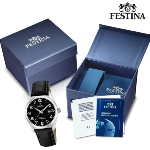 Festina Herren Armbanduhr Klassik F20446/3 Quarz Leder schwarz UF20446/3