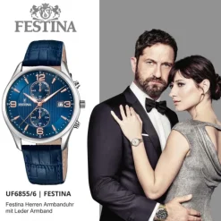 Festina Herren Armbanduhr Retro F6855/6 Quarz Leder blau UF6855/6