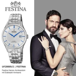 Festina Herren Armbanduhr Swiss Made F20005/2 Quarz Edelstahl silber UF20005/2
