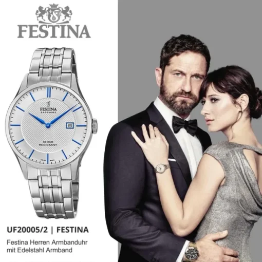 Festina Herren Armbanduhr Swiss Made F20005/2 Quarz Edelstahl silber UF20005/2