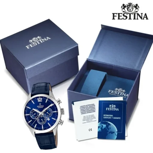 Festina Herren Armbanduhr Timeless Chronograph F20542/2 Leder blau UF20542/2