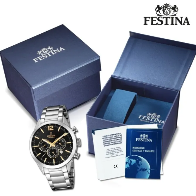 Festina Herren Armbanduhr Time Chronograph F20343/4 Edelstahl silber UF20343/4