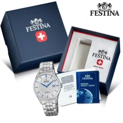Festina Herren Armbanduhr Swiss Made F20005/2 Quarz Edelstahl silber UF20005/2
