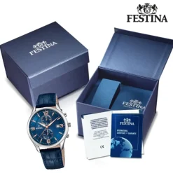Festina Herren Armbanduhr Retro F6855/6 Quarz Leder blau UF6855/6