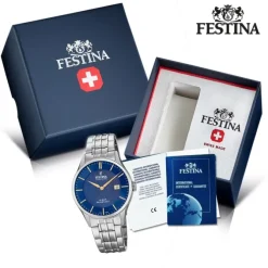 Festina Herren Armbanduhr Swiss Made F20005/3 Quarz Edelstahl silber UF20005/3
