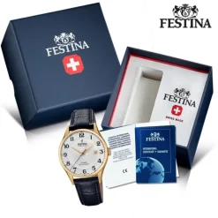 Festina Herren Armbanduhr Swiss Made F20010/1 Quarz Leder schwarz UF20010/1