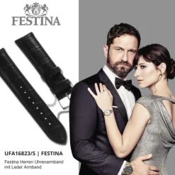 Festina Herren Uhrenarmband 22mm Leder-Band schwarz für Festina F16823 F16822 UFA16823/S