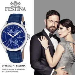 FESTINA Herren-Armbanduhr Retrograde F16573/7 Quarz Leder blau UF16573/7