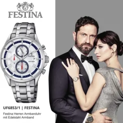 Festina Herren-Armbanduhr Timeless Khrono analog Quarz Edelstahl silber UF6853/1
