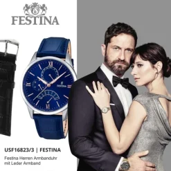 Festina Herrenuhr Analog-Quarz blau plus Lederarmband schwarz USF16823/3