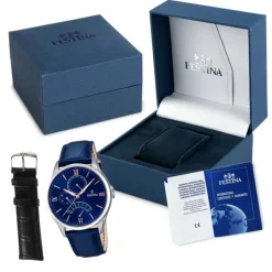 Festina Herrenuhr Analog-Quarz blau plus Lederarmband schwarz USF16823/3