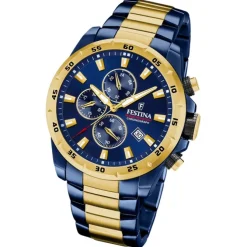 Festina Herrenuhr Chronograph Sport Armbanduhr Edelstahl blau gold UF20564/1